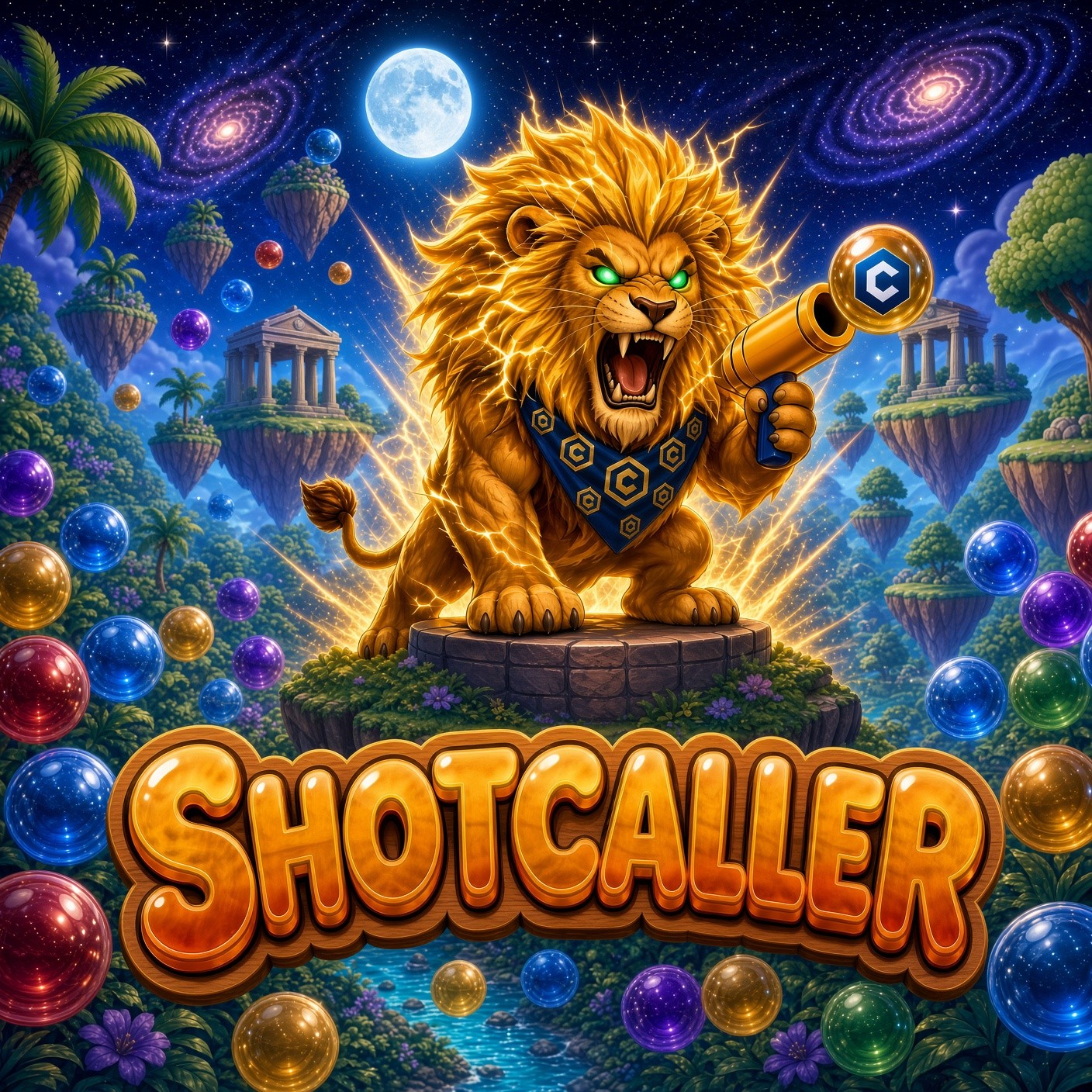 Shot Caller bubble pop — crowned lion calling the shots